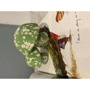 Vintage Green and White Speckled Ceramic Mushroom Figurine Retro Home Decor